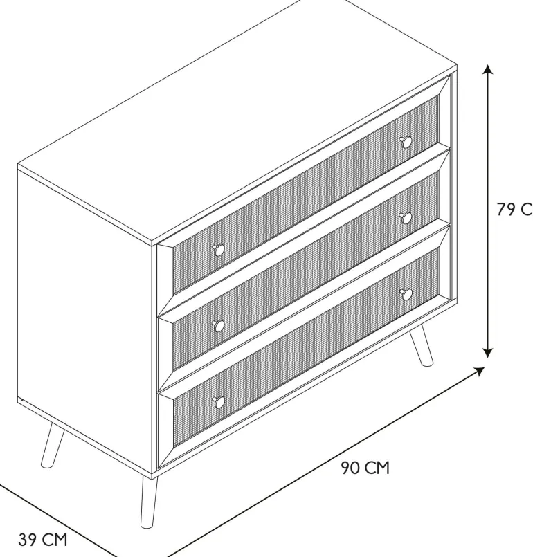 Commode cannage et bois 3 tiroirs Bali