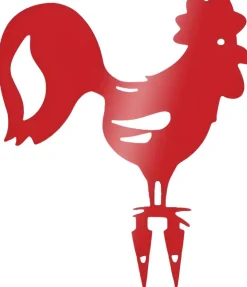 Coq décoratif en acier coloré sur pic
