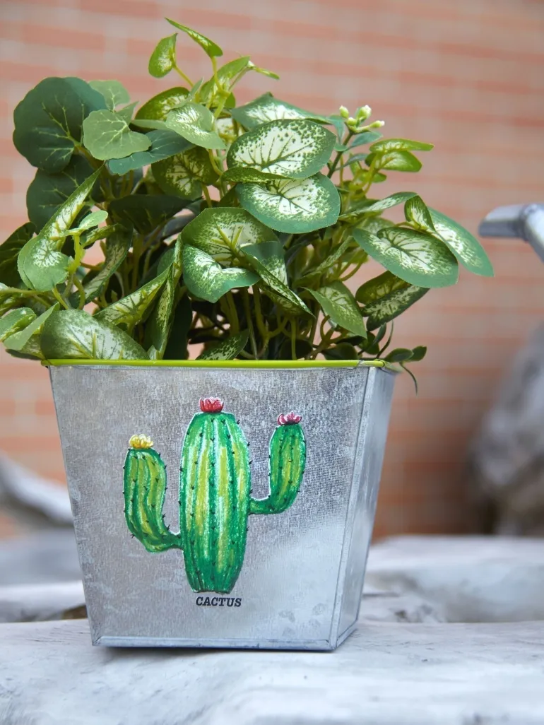 Corbeille carré en métal galvanisé Cactus