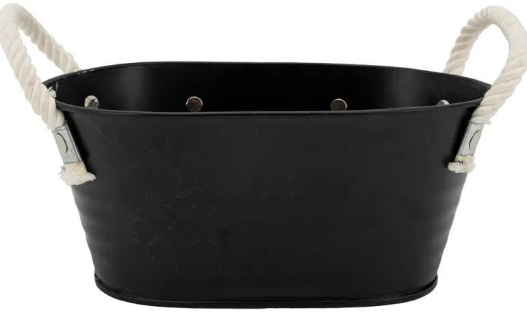 Corbeille ovale en métal laqué noir Bonheur