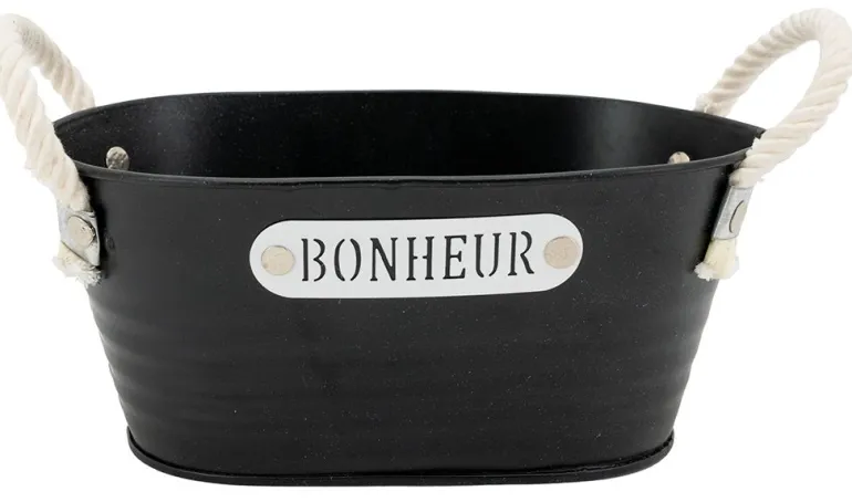 Corbeille ovale en métal laqué noir Bonheur