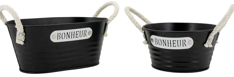 Corbeille ovale en métal laqué noir Bonheur