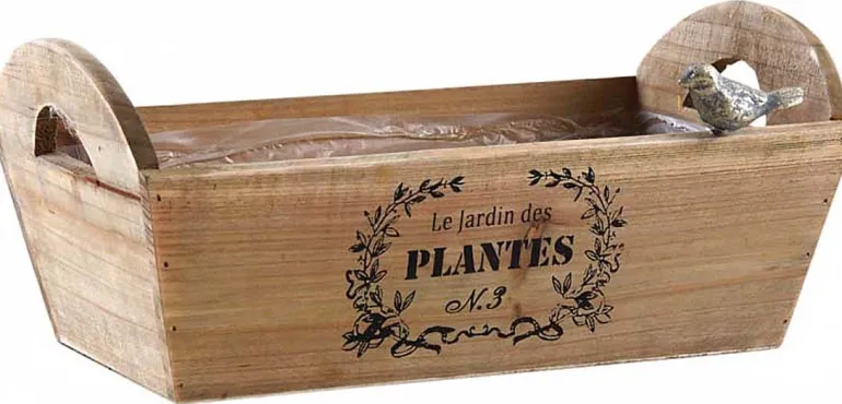 Corbeille rectangulaire en bois teinté Le jardin des plantes