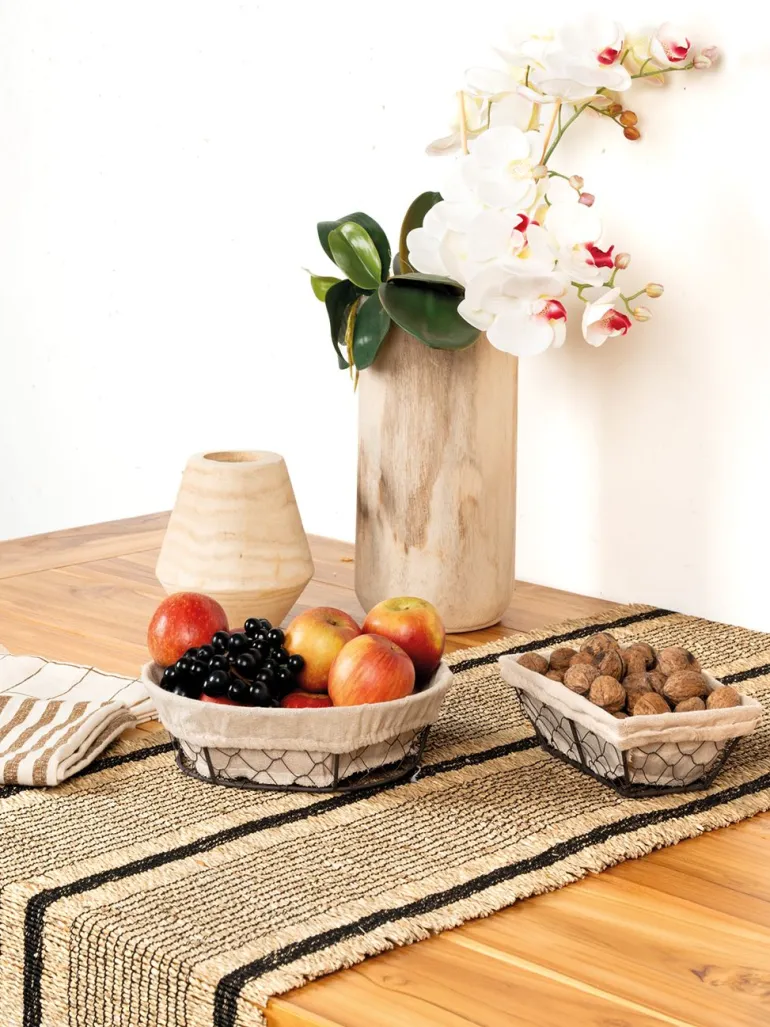 Corbeille rectangulaire en grillage vieilli et jute