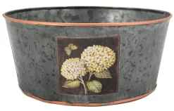 Corbeille ronde en métal patiné gris Hortensia