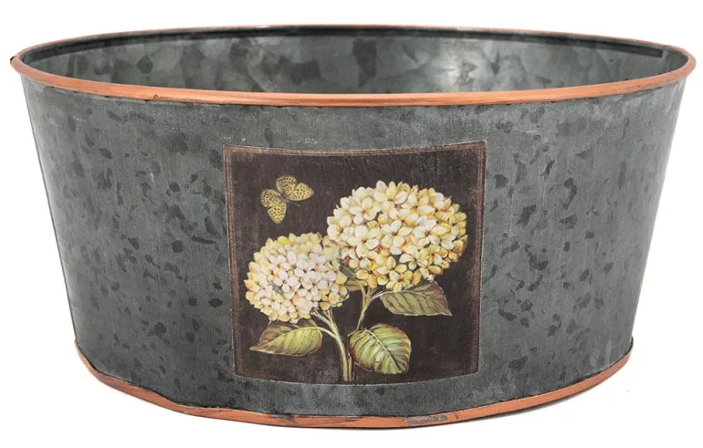 Corbeille ronde en métal patiné gris Hortensia