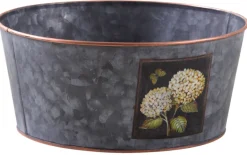Corbeille ronde en métal patiné gris Hortensia