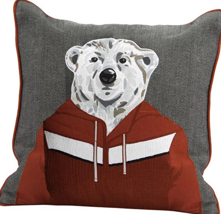 Coussin en coton Ski funny (Ours)
