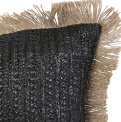 Coussin à franges en raphia 40 cm (Noir)