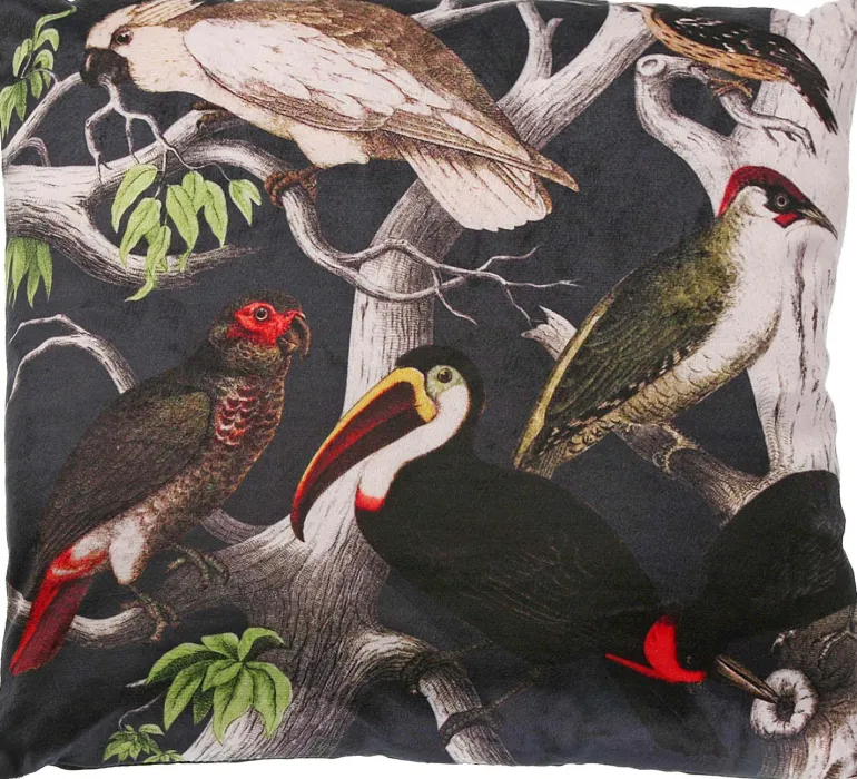 Coussin imprimé oiseaux 45 cm