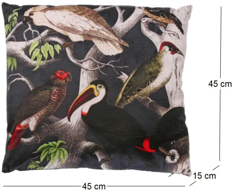 Coussin imprimé oiseaux 45 cm