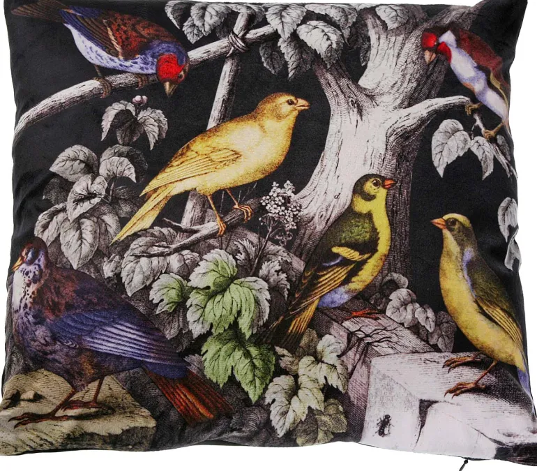 Coussin imprimé oiseaux sur branche 45 cm