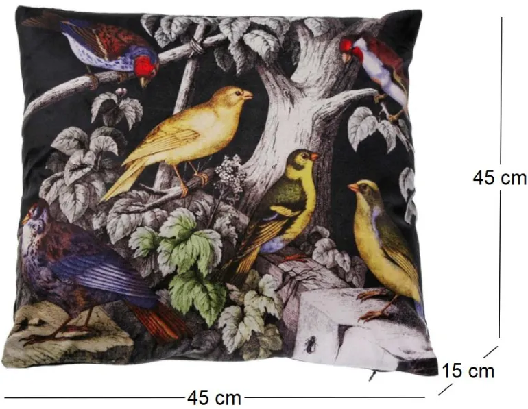 Coussin imprimé oiseaux sur branche 45 cm