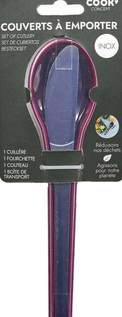 Couverts à emporter tout en un acier inoxydable (Etui bordeaux)