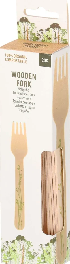 Couverts en bois 100% compostable Herbe (Fourchettes Lot de 20)