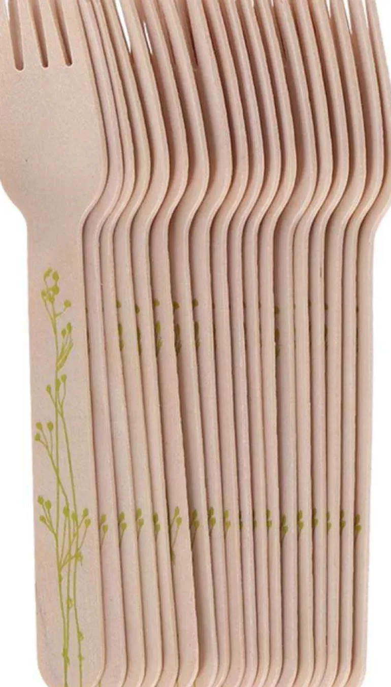 Couverts en bois 100% compostable Herbe (Fourchettes Lot de 20)