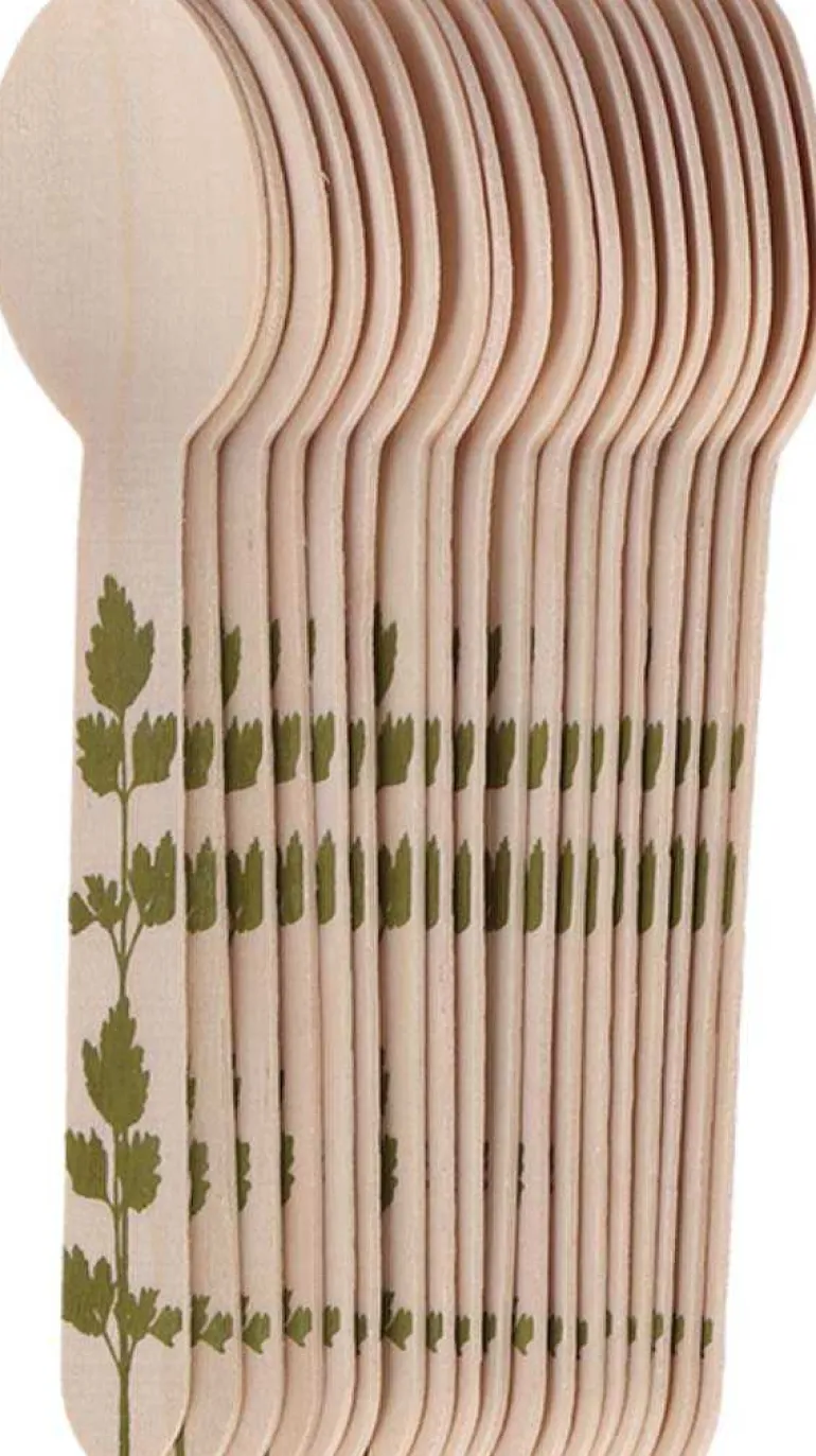 Couverts en bois 100% compostable Herbe (Cuillères à soupe Lot de 20)