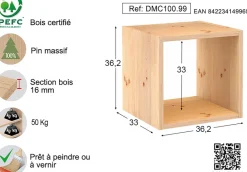 Cube de rangement en pin massif Dinamic (Simple)