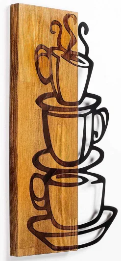 Décoration murale en bois et métal Walnut (Tasses)