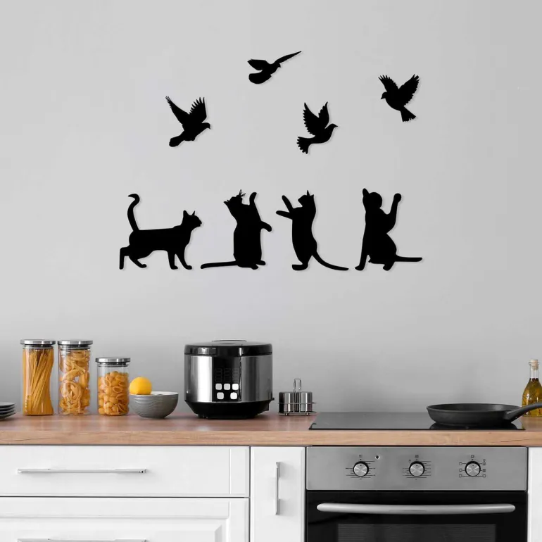Décoration murale en métal Animal (Chats et oiseaux)