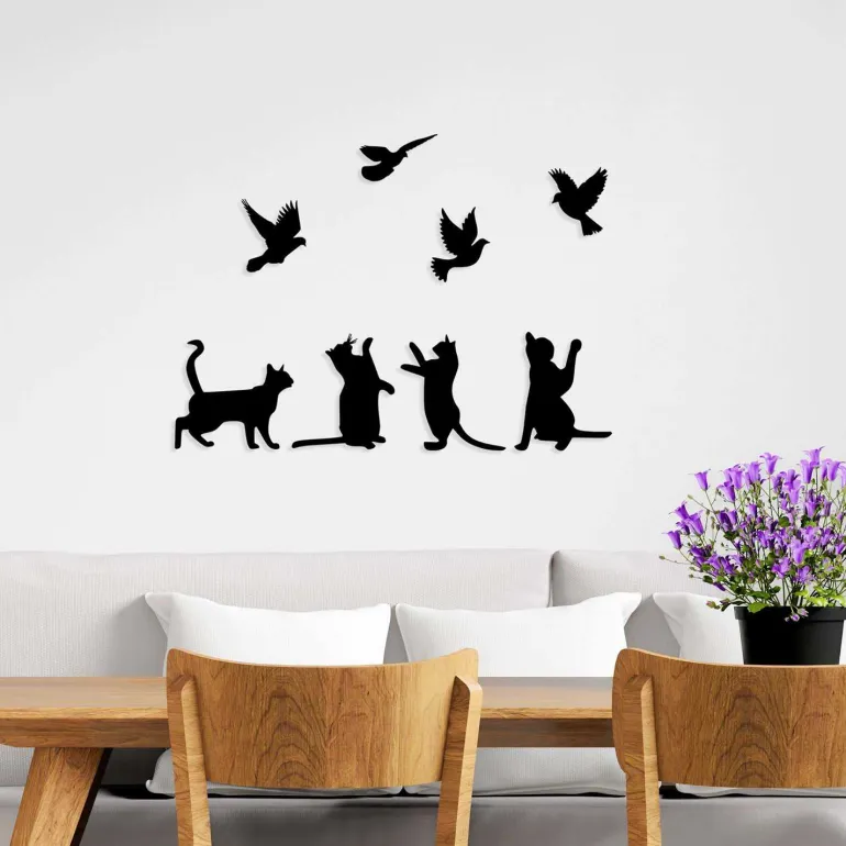 Décoration murale en métal Animal (Chats et oiseaux)