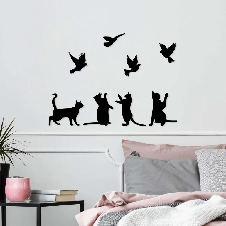 Décoration murale en métal Animal (Chats et oiseaux)