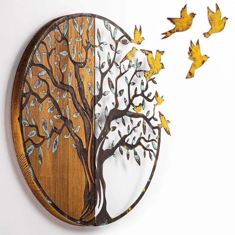 Décoration murale en métal et bois Arbre (Modèle 4)