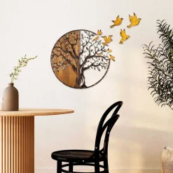 Décoration murale en métal et bois Arbre (Modèle 4)