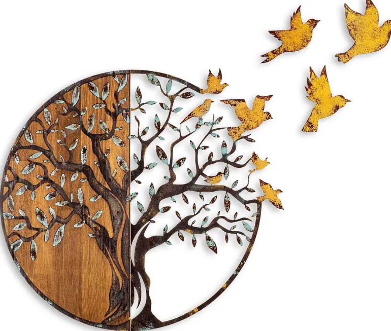 Décoration murale en métal et bois Arbre (Modèle 4)
