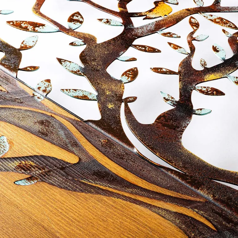 Décoration murale en métal et bois Arbre (Modèle 4)