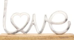 Décoration à poser en aluminium et bois de manguier 32 x 19 cm (Love)