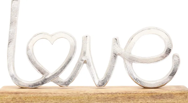 Décoration à poser en aluminium et bois de manguier 32 x 19 cm (Love)