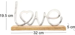 Décoration à poser en aluminium et bois de manguier 32 x 19 cm (Love)