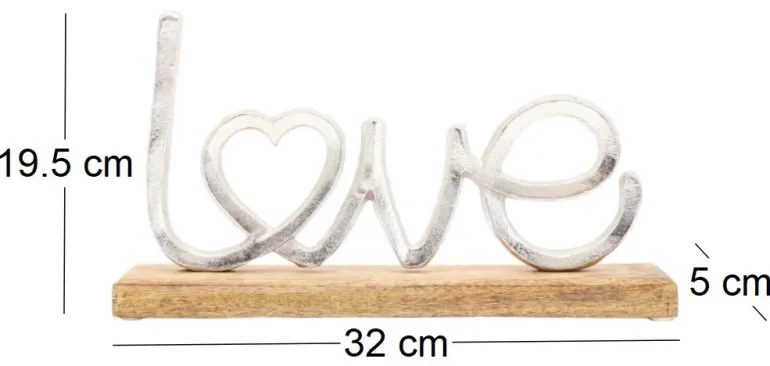 Décoration à poser en aluminium et bois de manguier 32 x 19 cm (Love)