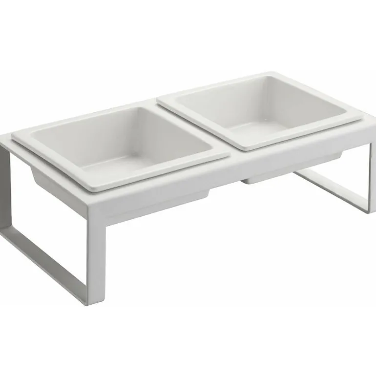 Double gamelle design surélevée pour chat Tower (Blanc)