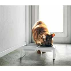 Double gamelle design surélevée pour chat Tower (Blanc)
