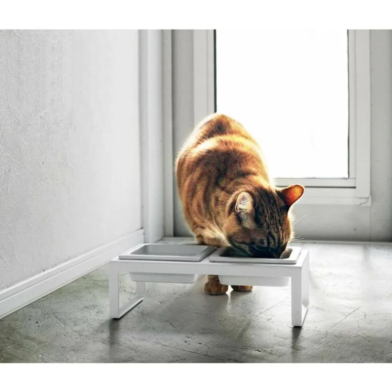 Double gamelle design surélevée pour chat Tower (Blanc)