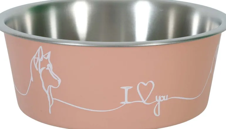 Ecuelle antidérapante rose pour chiens Love dog (750 ml)