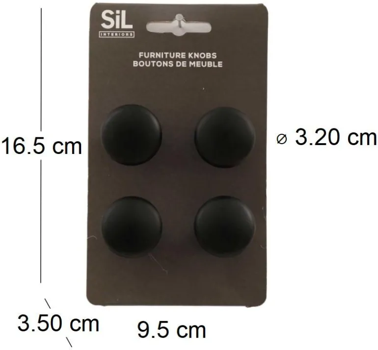 Ensemble de 4 boutons de meuble en alu (Noir)