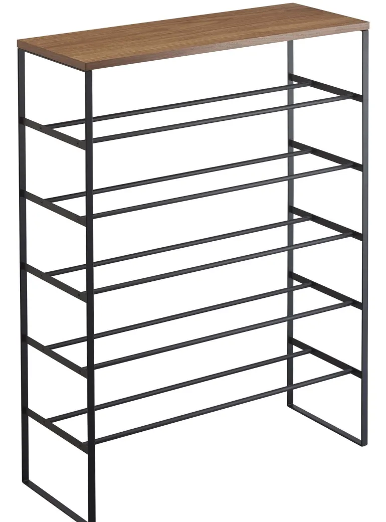 Etagère à chaussures en métal et bois Tower (Noir)