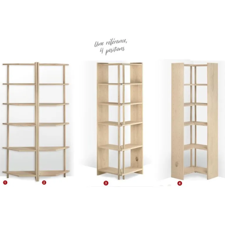 Etagère d'angle en pin brut Gala (4 tablettes)