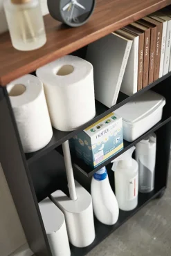 Etagère de toilette sur roulettes métal et bois Slim (Noir)