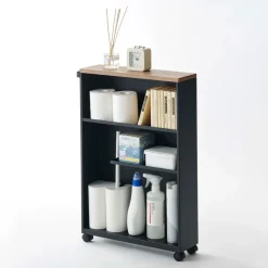 Etagère de toilette sur roulettes métal et bois Slim (Noir)