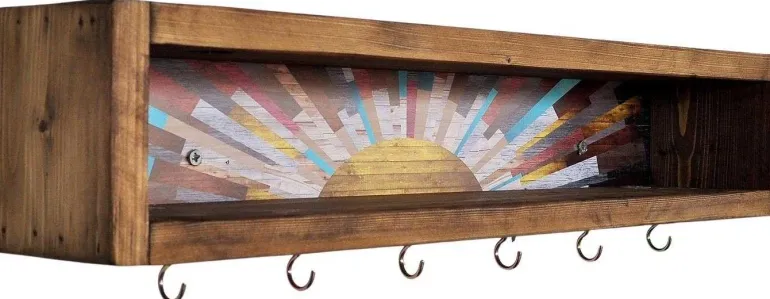 Etagère en bois avec 6 crochets Sunny