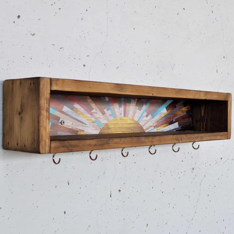 Etagère en bois avec 6 crochets Sunny