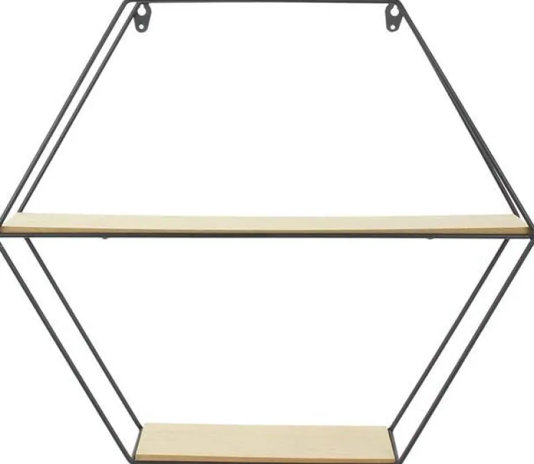 Etagère en bois et métal hexagonale 46 cm