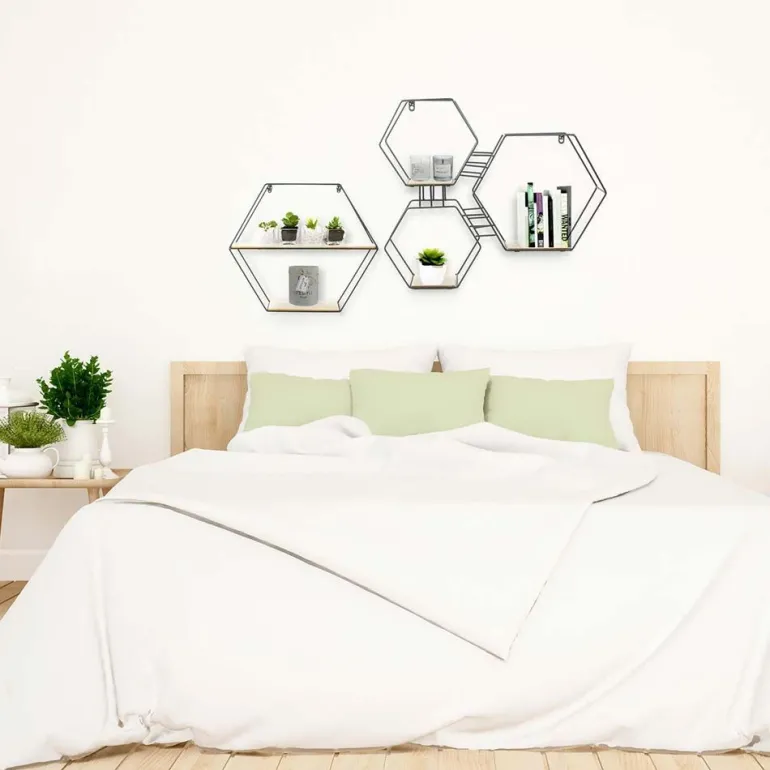 Etagère en bois et métal hexagonale 46 cm