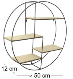 Etagère industrielle ronde en bois et métal 50 cm (Noir)