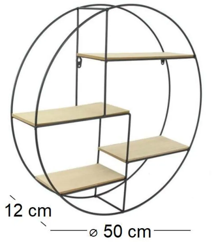 Etagère industrielle ronde en bois et métal 50 cm (Noir)
