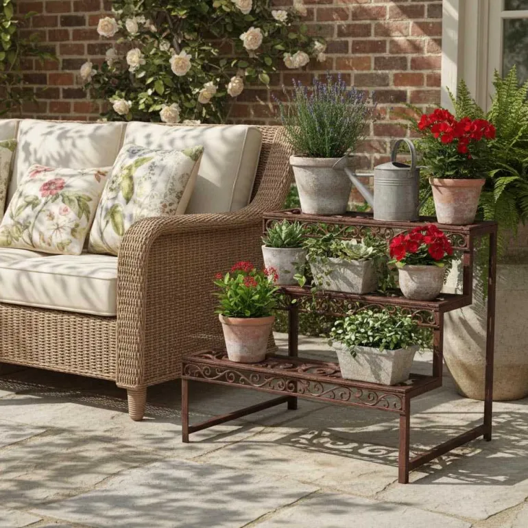 Etagère à plantes en métal patiné Arabesque